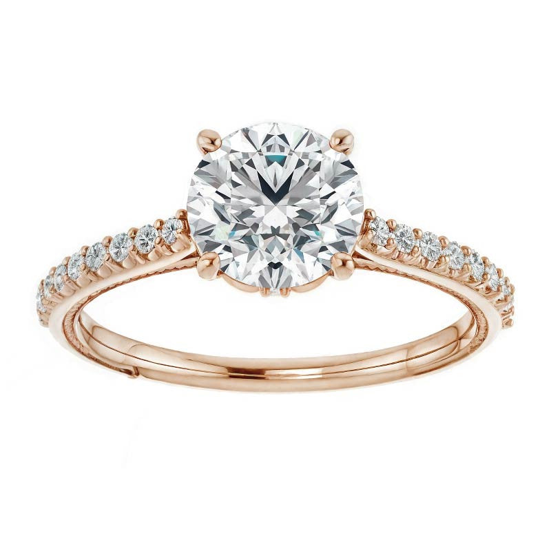 Round Vintage Moissanite Engagement Ring with Milgrain
