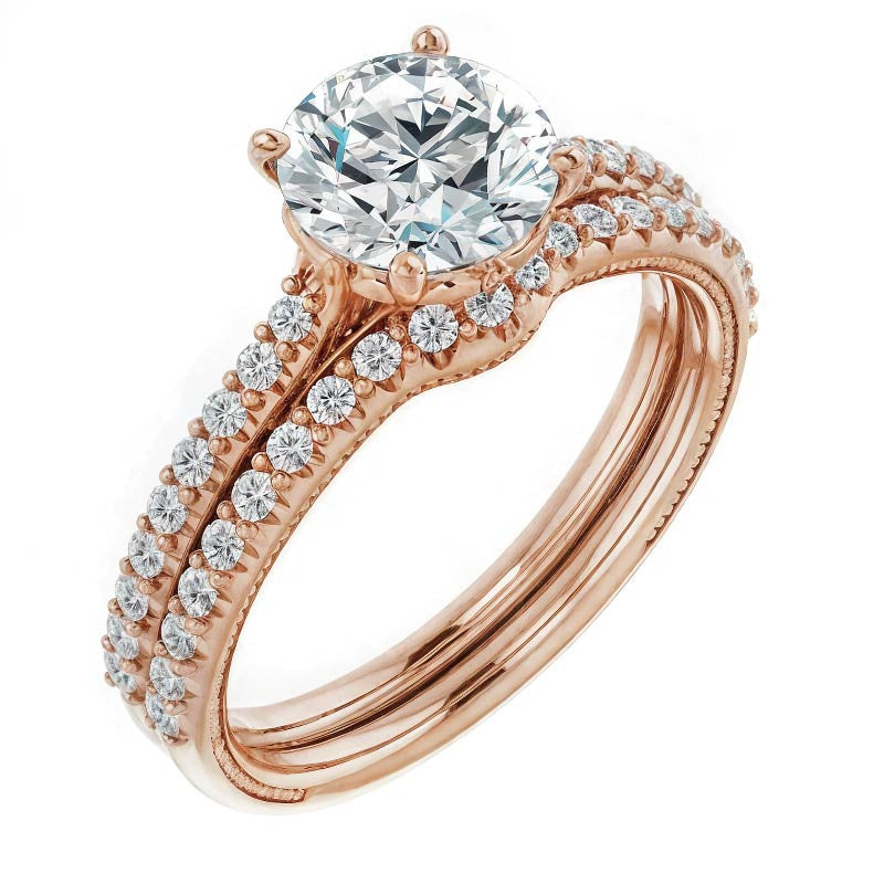Round Vintage Moissanite Engagement Ring with Milgrain