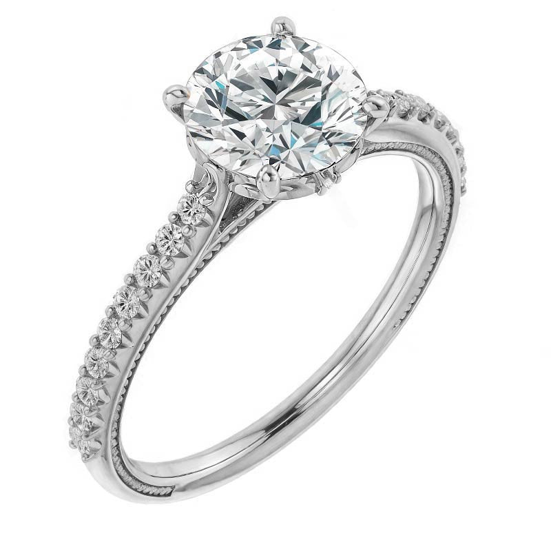Round Vintage Moissanite Engagement Ring with Milgrain