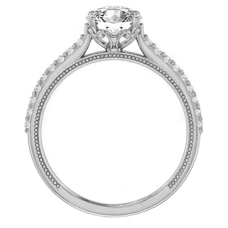 Round Vintage Moissanite Engagement Ring with Milgrain