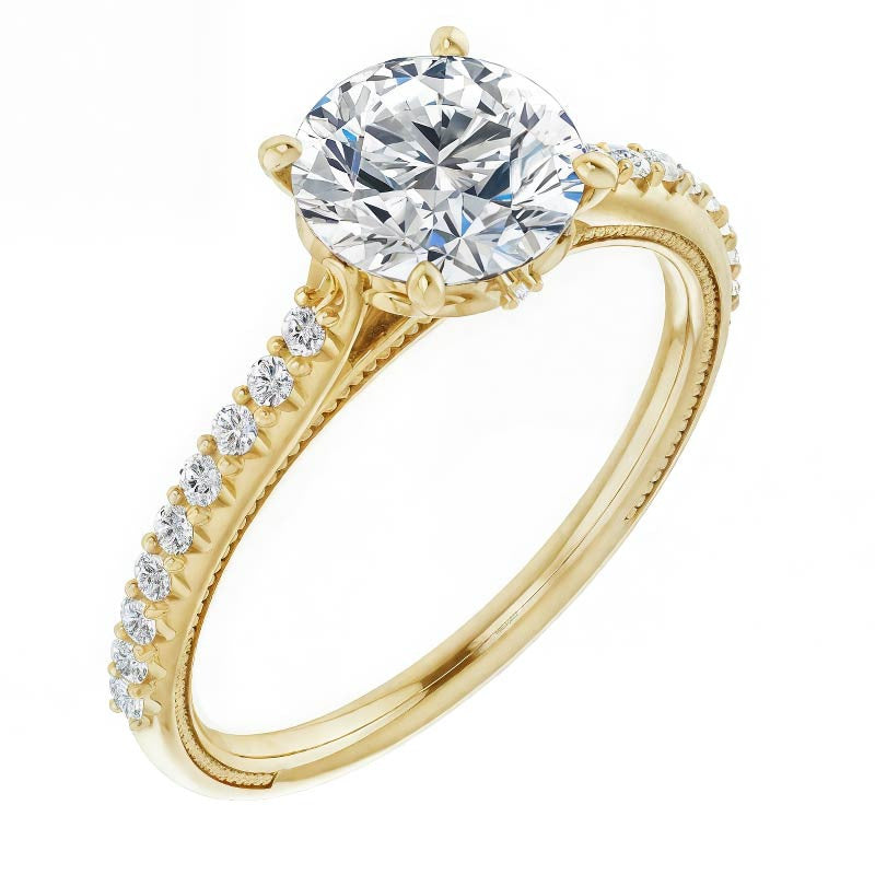 Round Vintage Moissanite Engagement Ring with Milgrain