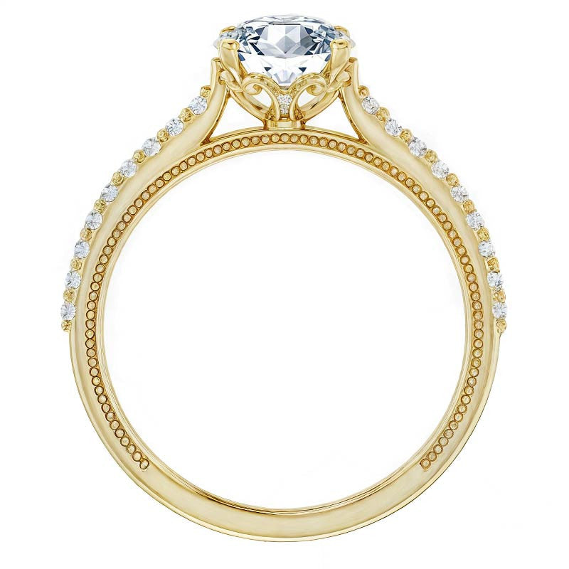 Round Vintage Moissanite Engagement Ring with Milgrain