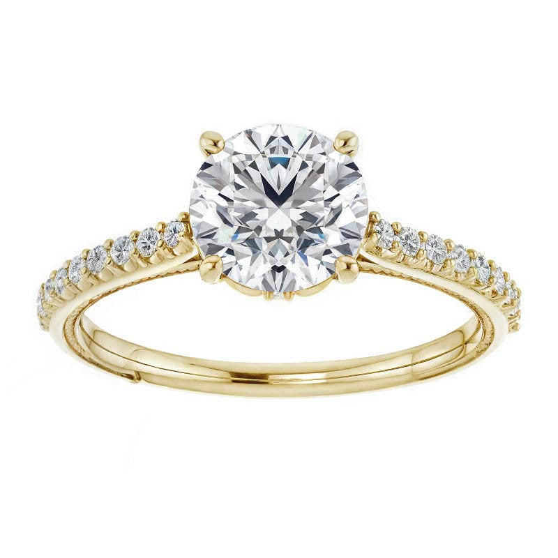 Round Vintage Moissanite Engagement Ring with Milgrain