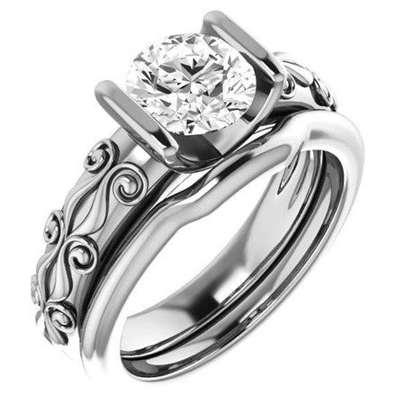 Round Modern Scroll Engagement Ring
