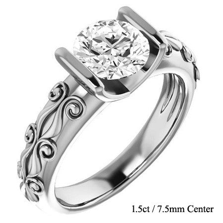 Round Modern Scroll Engagement Ring