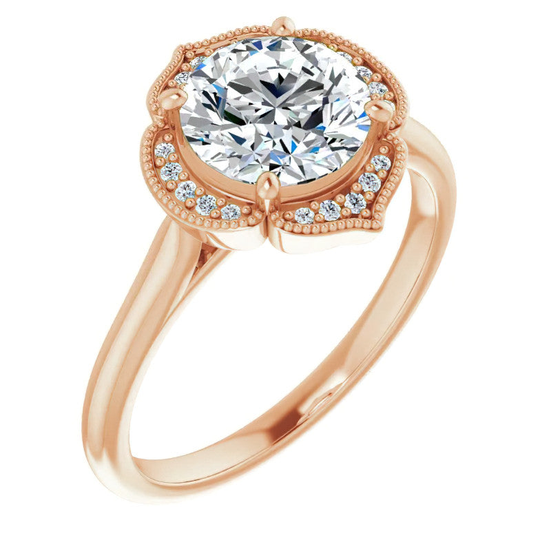 Round Petite Halo Floral Moissanite Engagement Ring