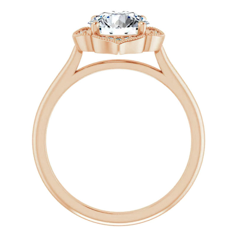 Round Petite Halo Floral Moissanite Engagement Ring