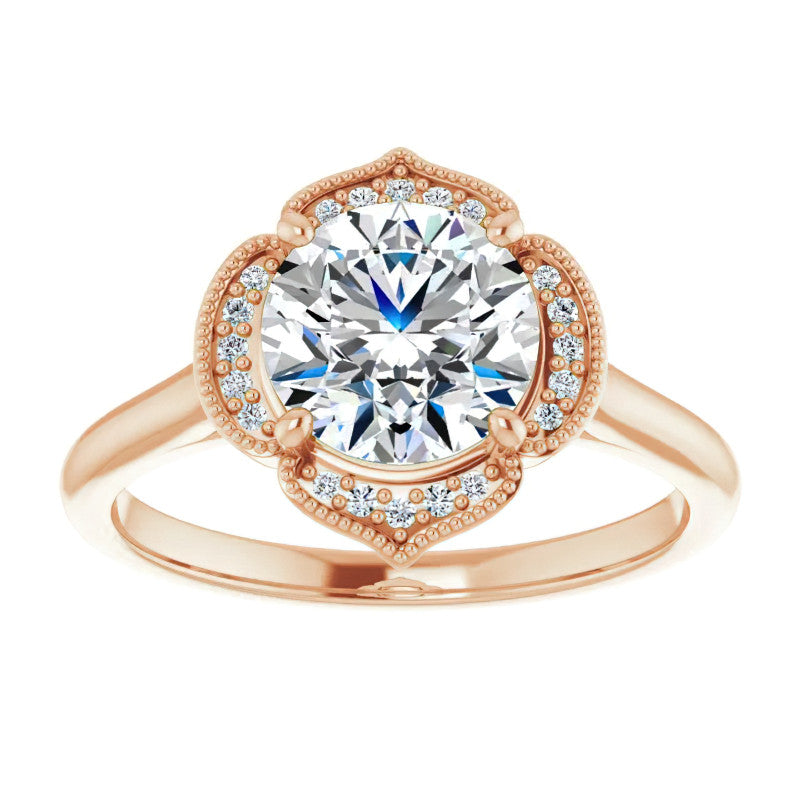Round Petite Halo Floral Moissanite Engagement Ring