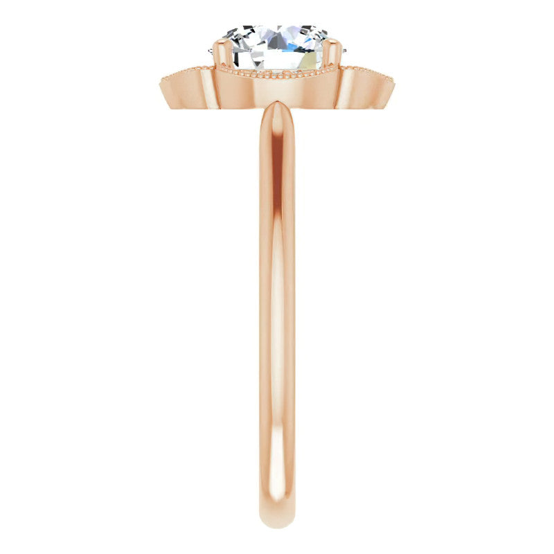 Round Petite Halo Floral Moissanite Engagement Ring