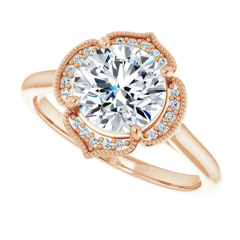 Round Petite Halo Floral Moissanite Engagement Ring