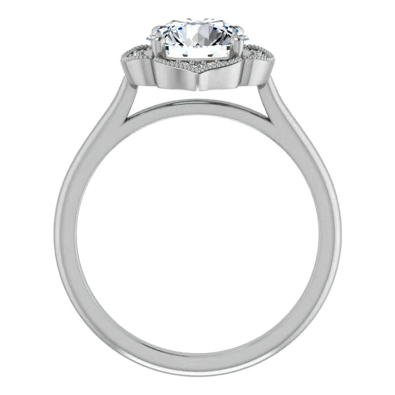 Round Petite Halo Floral Moissanite Engagement Ring