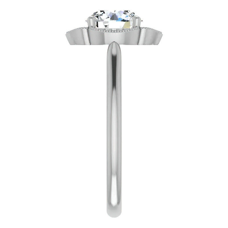 Round Petite Halo Floral Moissanite Engagement Ring