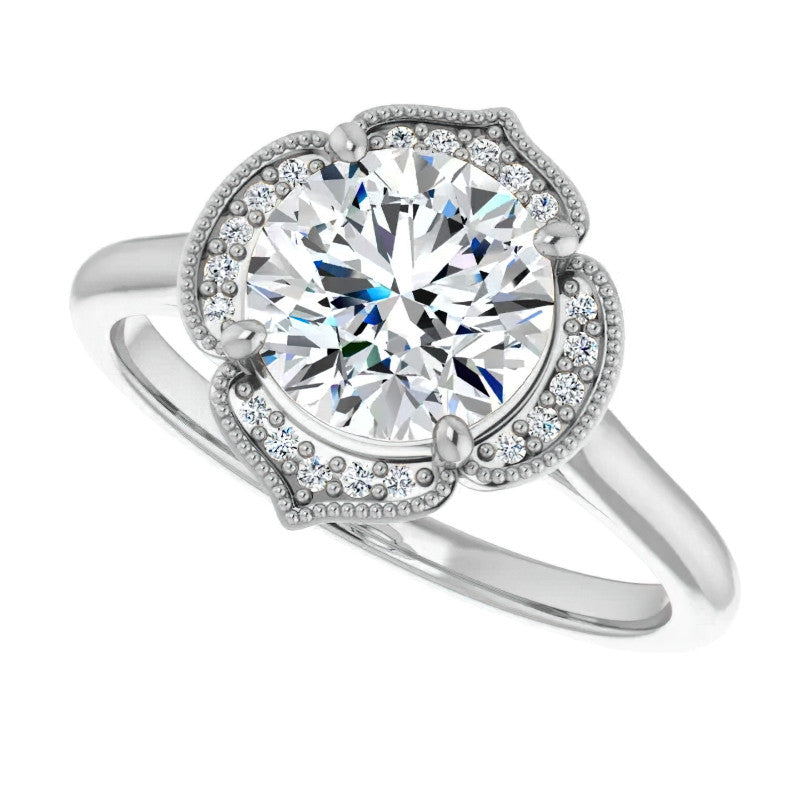 Round Petite Halo Floral Moissanite Engagement Ring