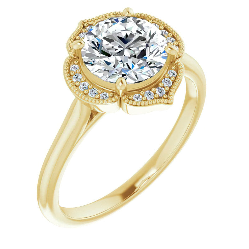 Round Petite Halo Floral Moissanite Engagement Ring