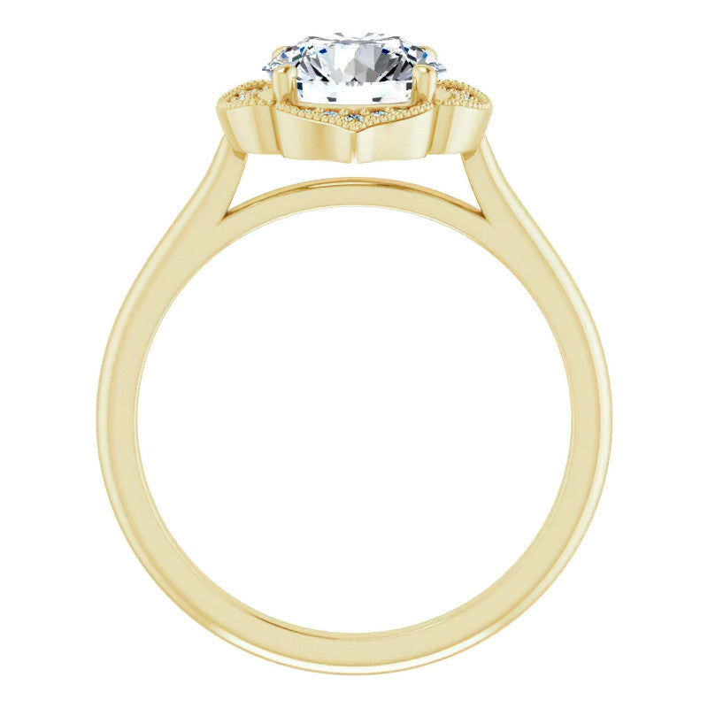 Round Petite Halo Floral Moissanite Engagement Ring