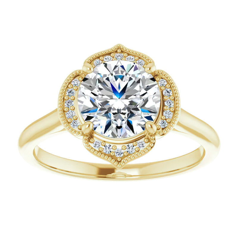 Round Petite Halo Floral Moissanite Engagement Ring