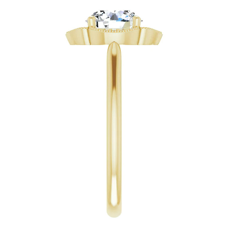 Round Petite Halo Floral Moissanite Engagement Ring