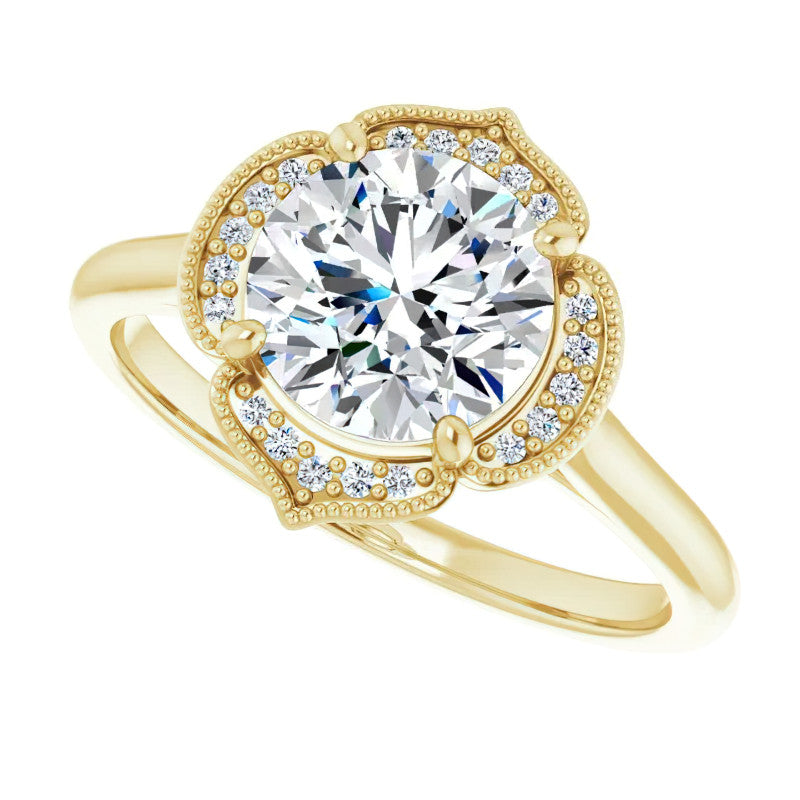 Round Petite Halo Floral Moissanite Engagement Ring