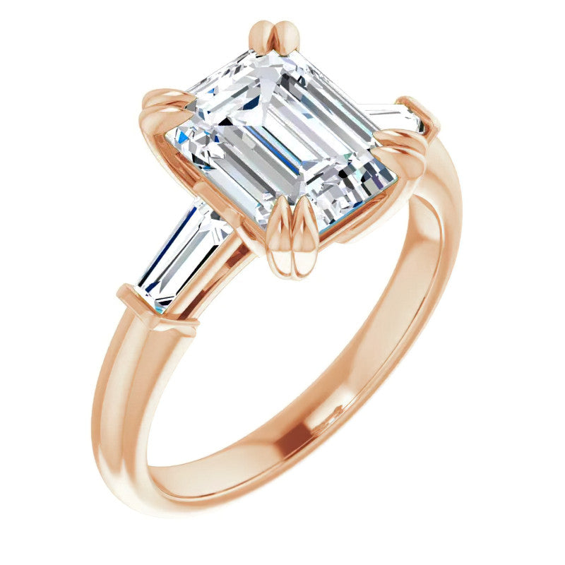 Emerald / Radiant & Baguette Moissanite Engagement Ring