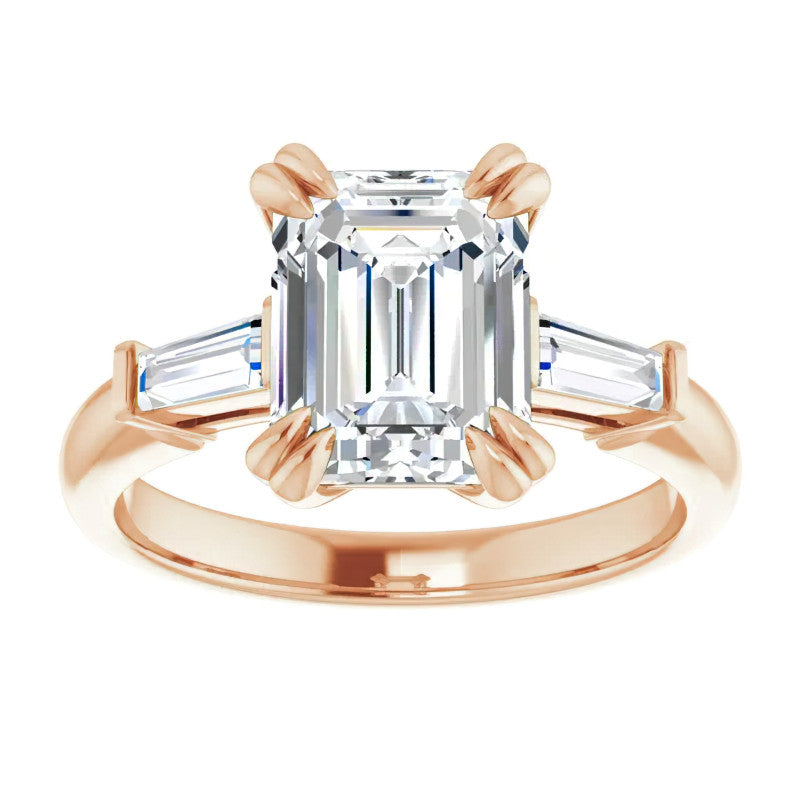 Emerald / Radiant & Baguette Moissanite Engagement Ring