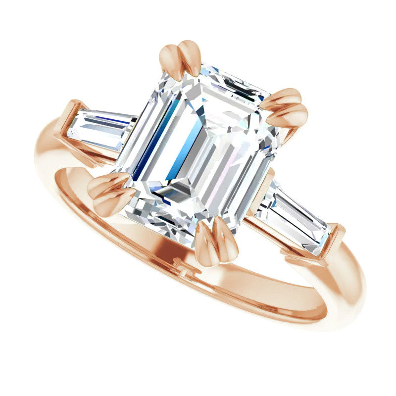 Emerald / Radiant & Baguette Moissanite Engagement Ring