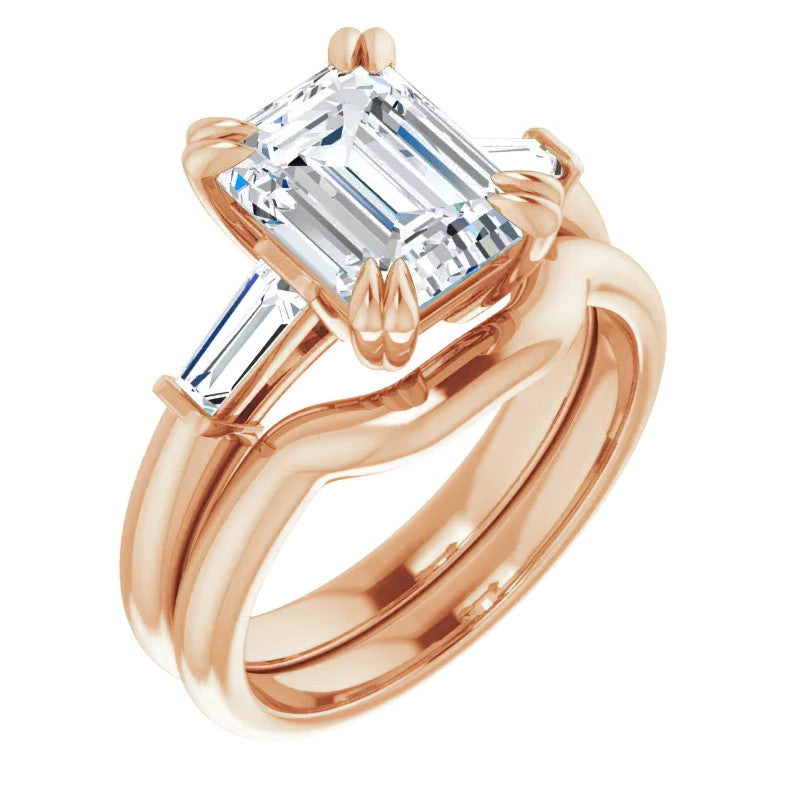 Emerald / Radiant & Baguette Moissanite Engagement Ring