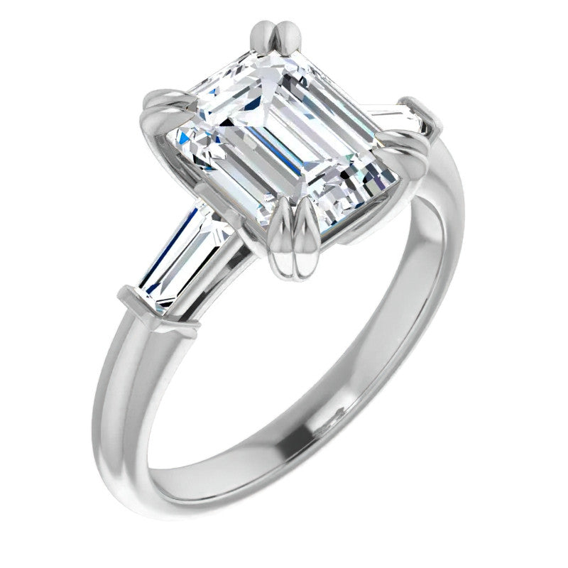 Emerald / Radiant & Baguette Moissanite Engagement Ring