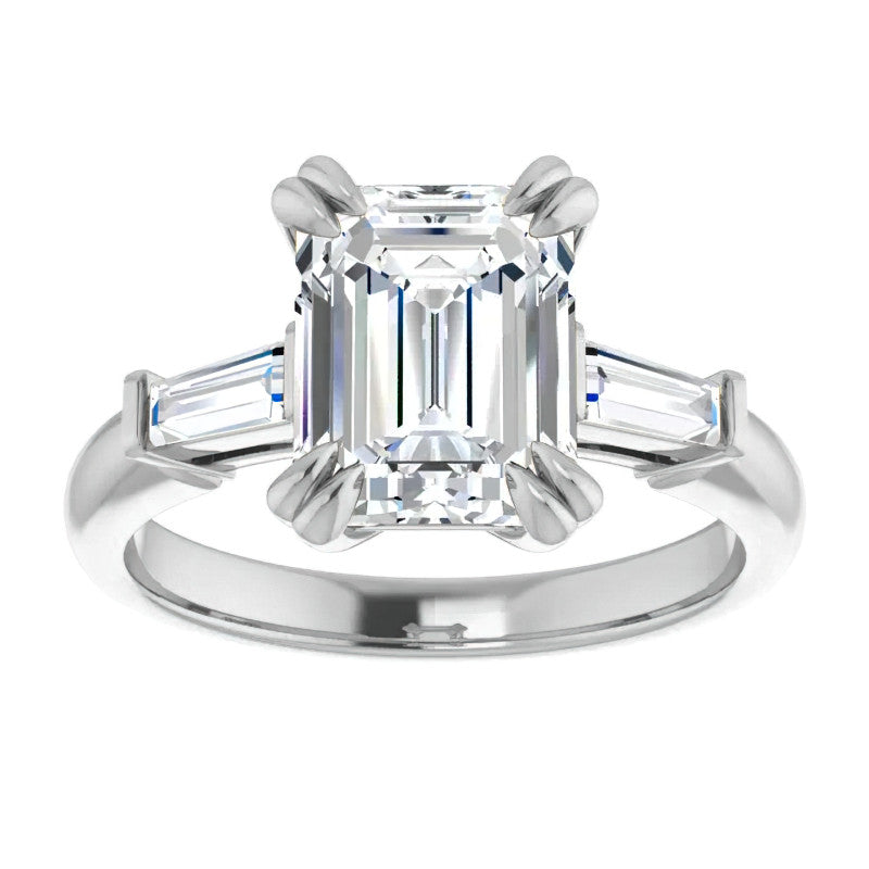 Emerald / Radiant & Baguette Moissanite Engagement Ring