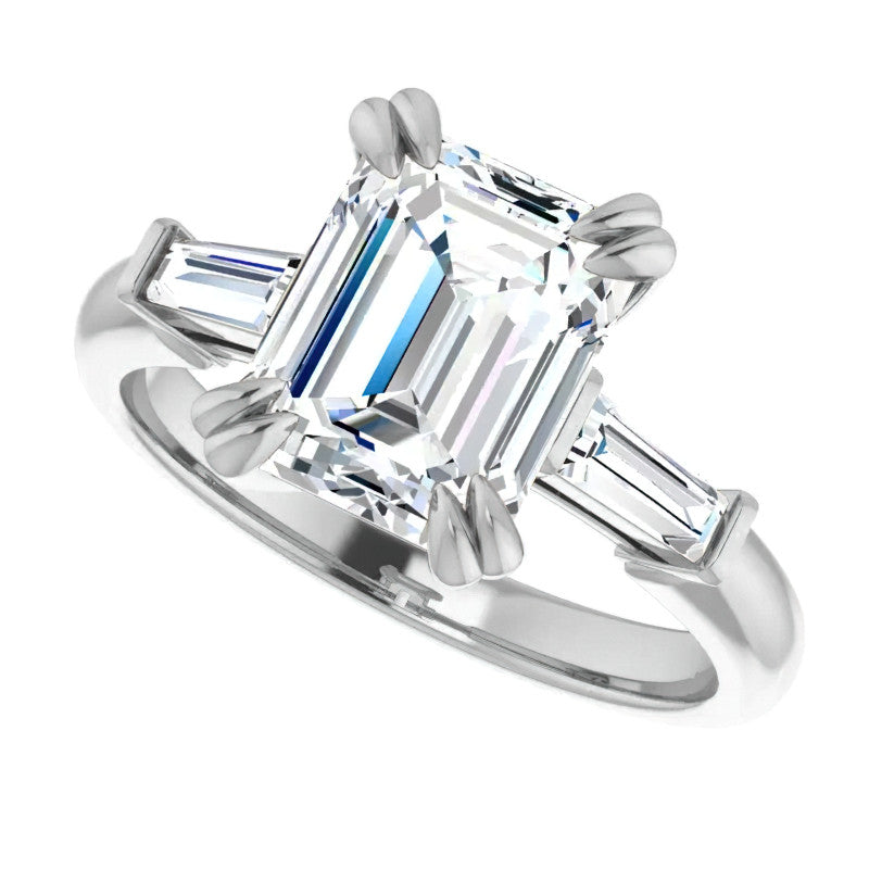 Emerald / Radiant & Baguette Moissanite Engagement Ring