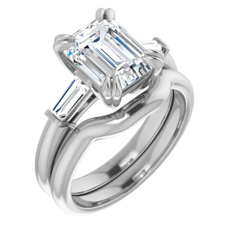 Emerald / Radiant & Baguette Moissanite Engagement Ring