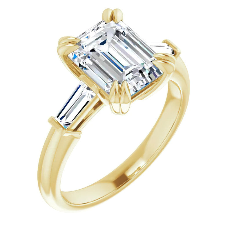 Emerald / Radiant & Baguette Moissanite Engagement Ring