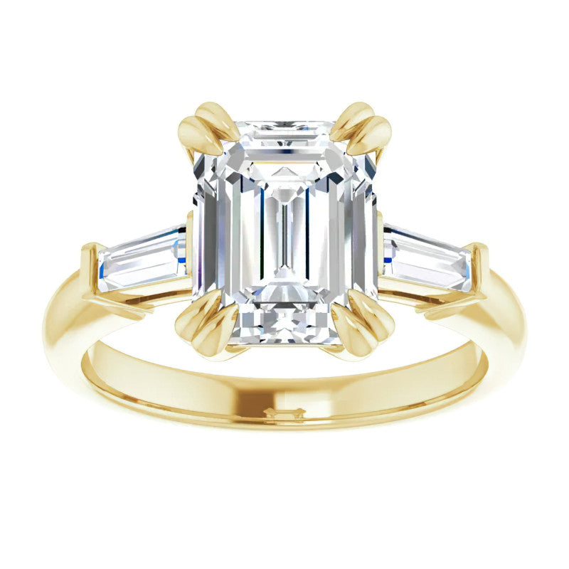 Emerald / Radiant & Baguette Moissanite Engagement Ring