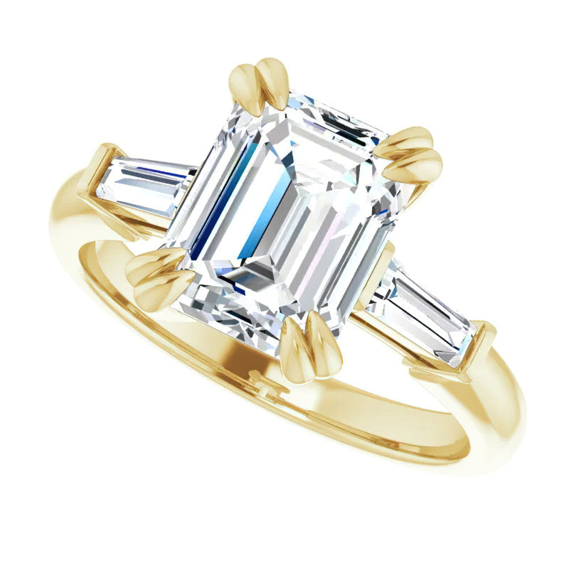 Emerald / Radiant & Baguette Moissanite Engagement Ring