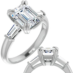 Emerald / Radiant & Baguette Moissanite Engagement Ring
