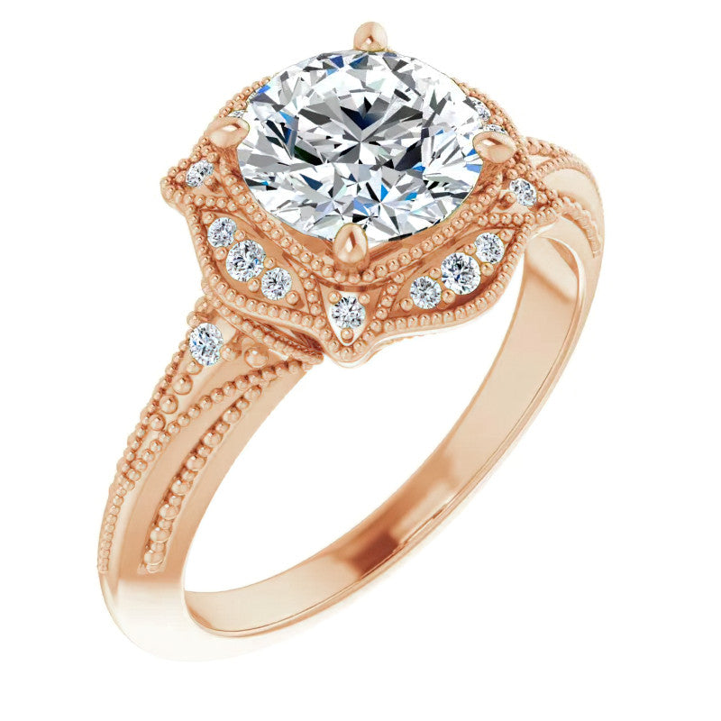 Round Antique Halo Moissanite Engagement Ring