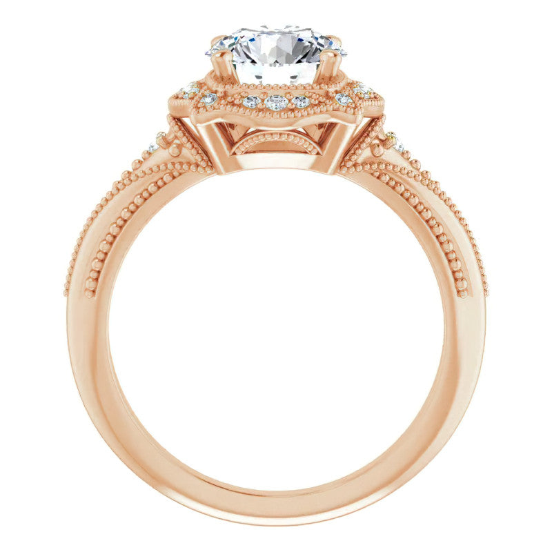 Round Antique Halo Moissanite Engagement Ring