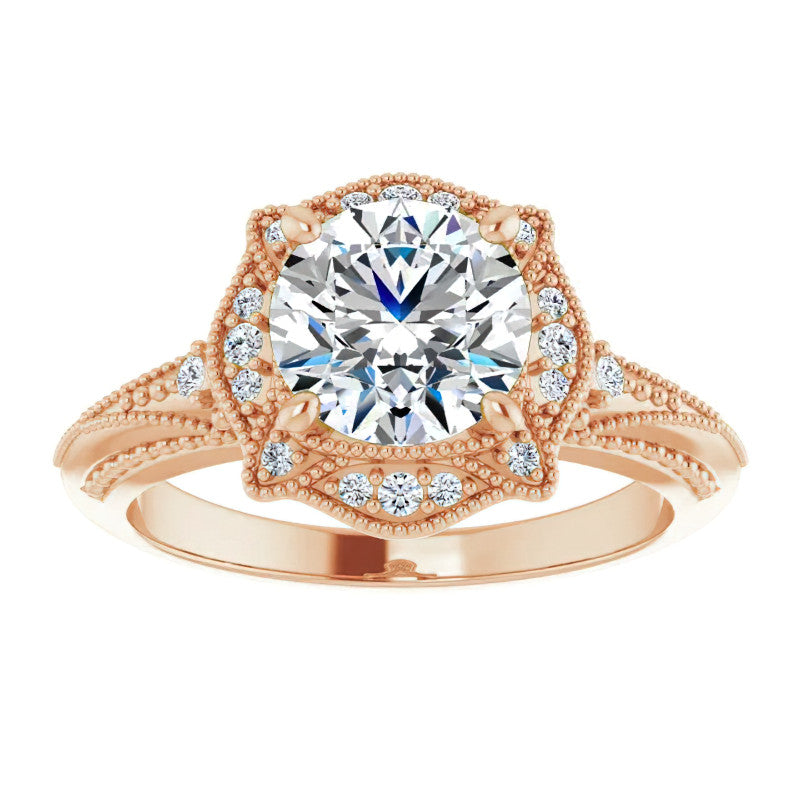 Round Antique Halo Moissanite Engagement Ring