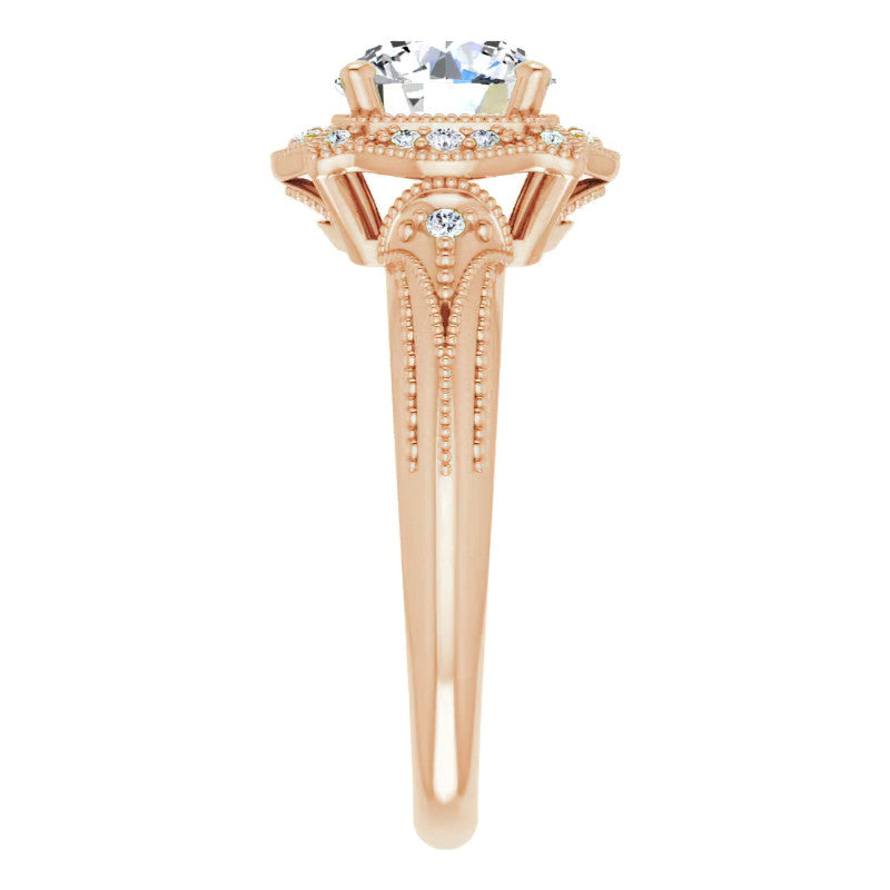 Round Antique Halo Moissanite Engagement Ring