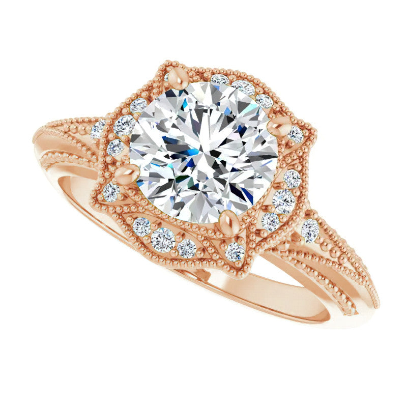 Round Antique Halo Moissanite Engagement Ring