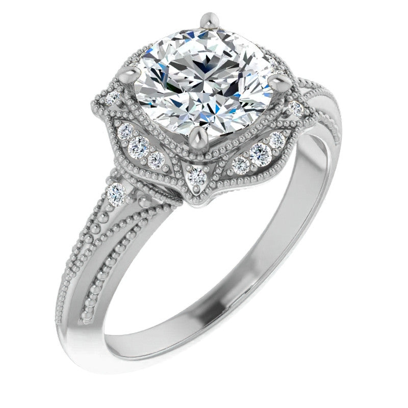 Round Antique Halo Moissanite Engagement Ring