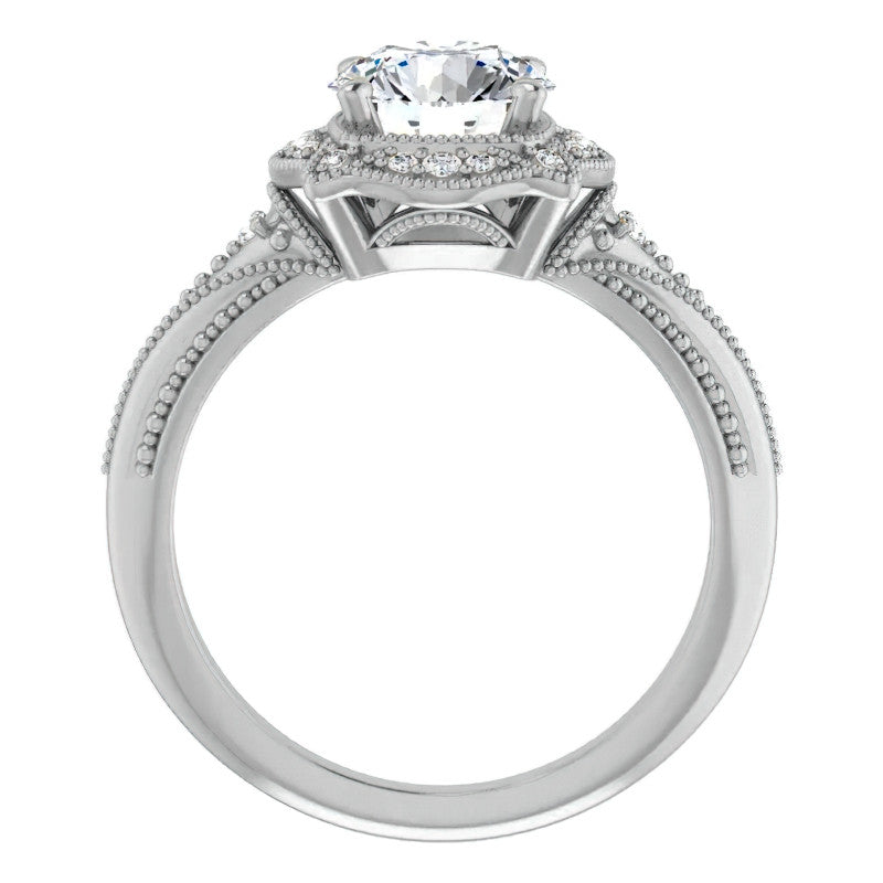 Round Antique Halo Moissanite Engagement Ring