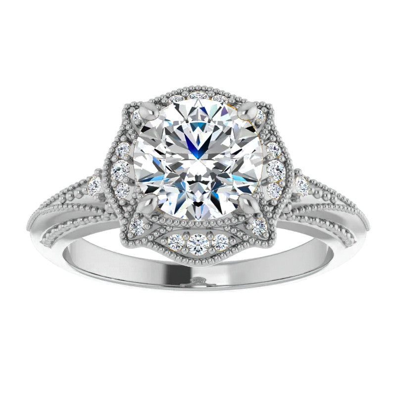 Round Antique Halo Moissanite Engagement Ring