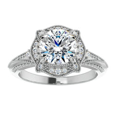 Round Antique Halo Moissanite Engagement Ring