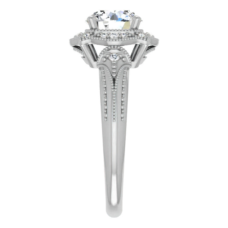 Round Antique Halo Moissanite Engagement Ring