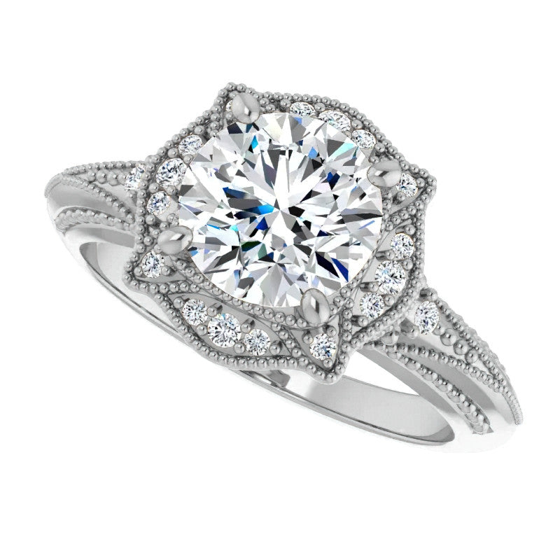 Round Antique Halo Moissanite Engagement Ring