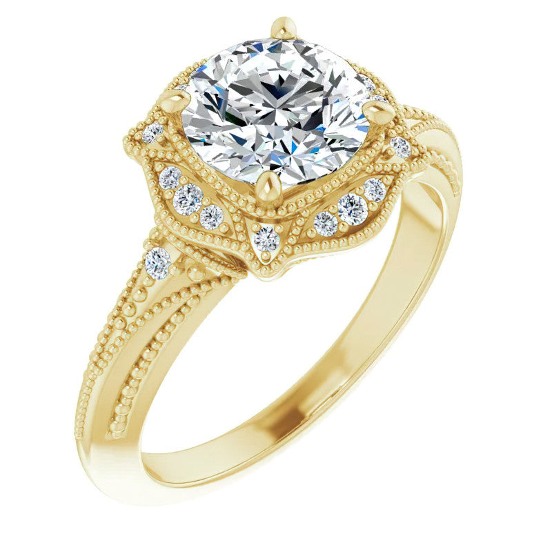 Round Antique Halo Moissanite Engagement Ring