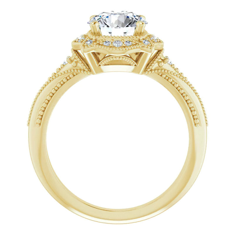 Round Antique Halo Moissanite Engagement Ring