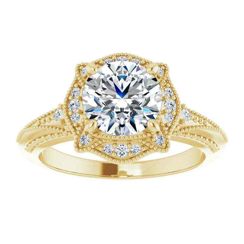 Round Antique Halo Moissanite Engagement Ring