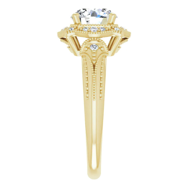 Round Antique Halo Moissanite Engagement Ring