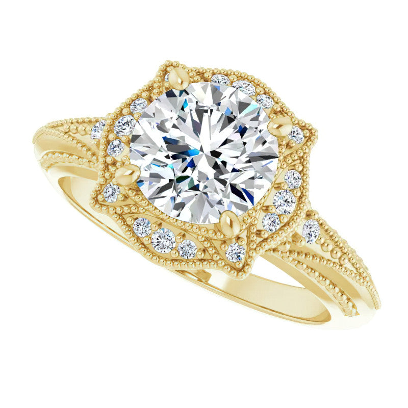 Round Antique Halo Moissanite Engagement Ring